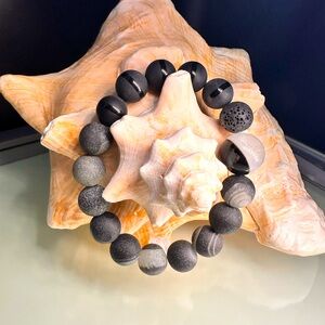 DRUZI AGATE + TUXEDO + ONYX +  STONES BRACELET Size 7”
